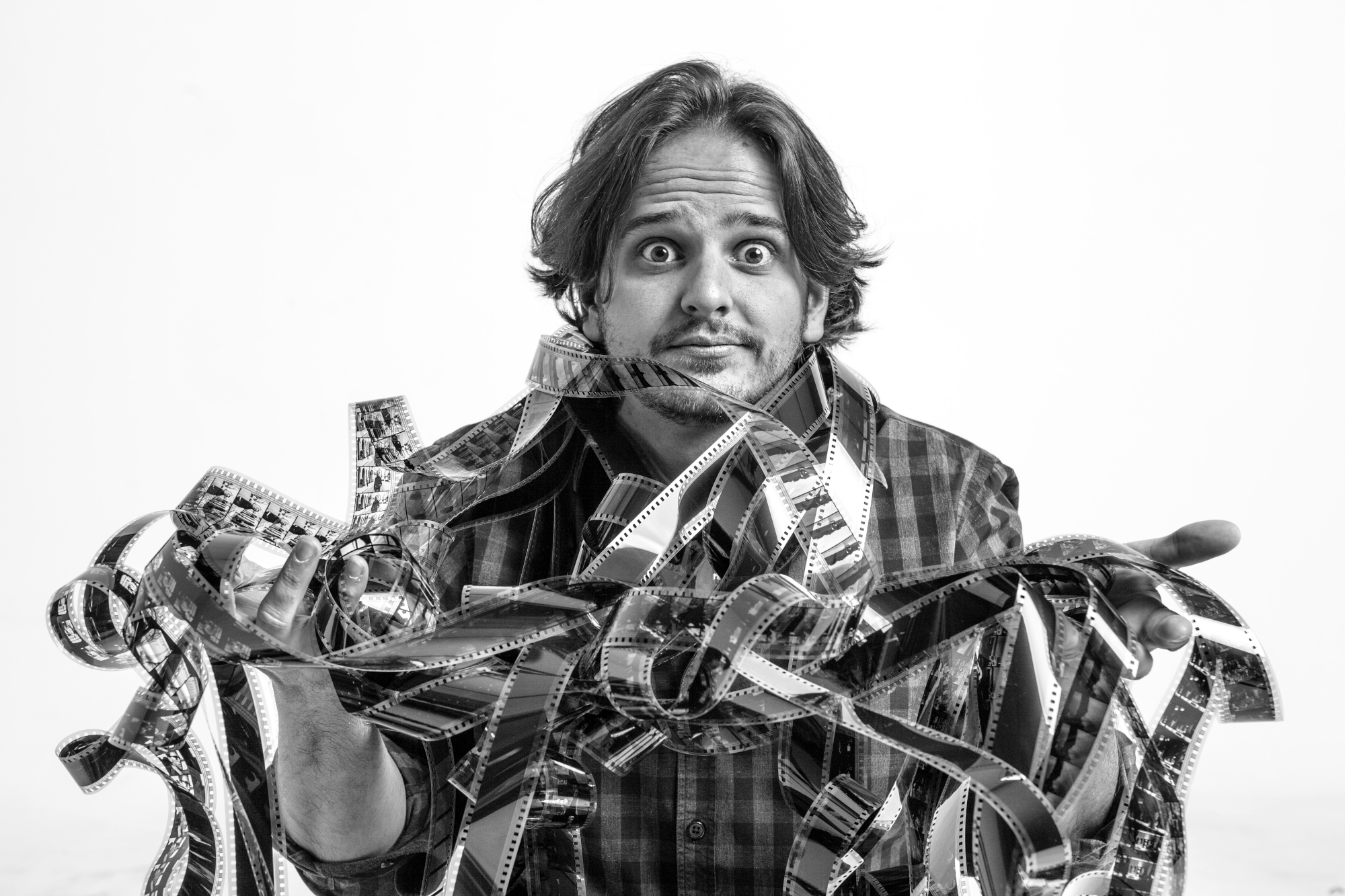Daniel Andrés Pedrosa surrounded by film strips